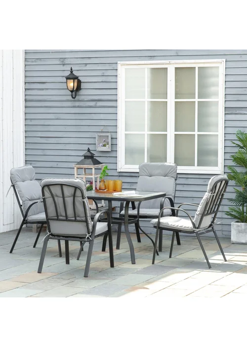 Outsunny Garden Dining Set Glass Table with Umbrella Hole Grey - One Size Image 1