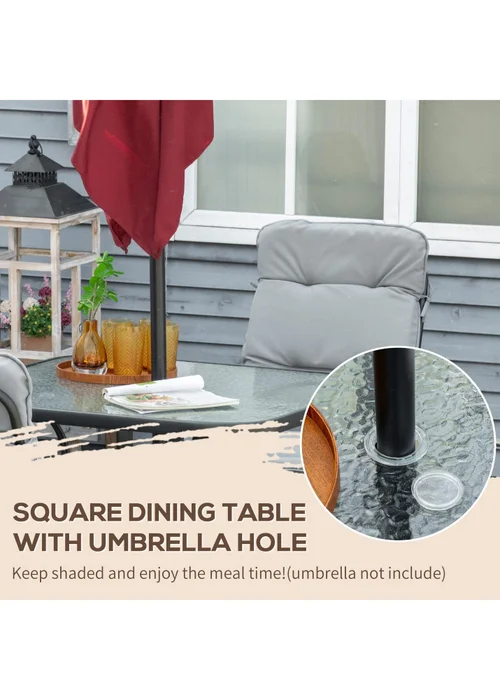 Outsunny Garden Dining Set Glass Table with Umbrella Hole Grey - One Size Image 4