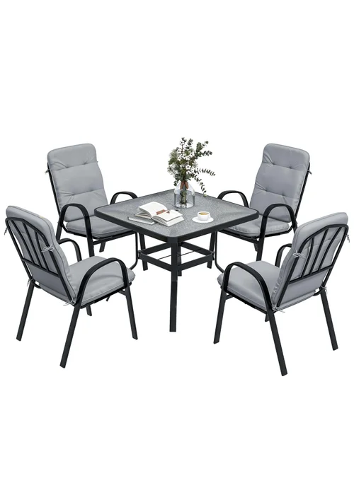 Outsunny Garden Dining Set Glass Table with Umbrella Hole Grey - One Size Image 2