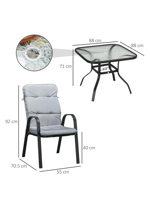 Outsunny Garden Dining Set Glass Table with Umbrella Hole Grey - One Size Image 3