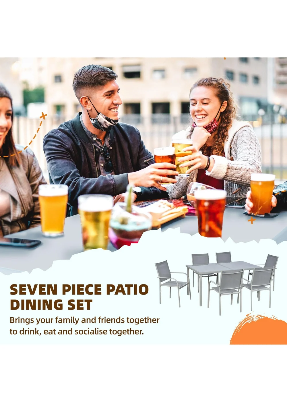 Outsunny 7pc Garden Dining Set-Outdoor Table and Chairs - One Size Image 4
