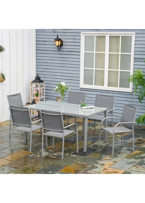 Outsunny 7pc Garden Dining Set-Outdoor Table and Chairs - One Size Image 1
