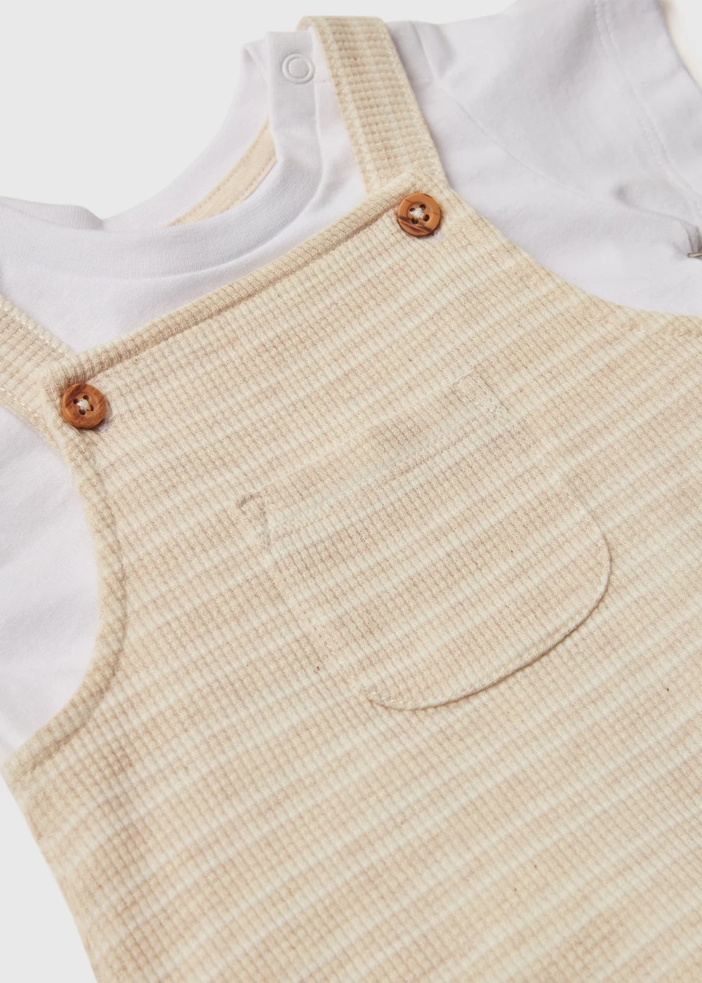 Baby Oatmeal Stripe Dungarees & T-Shirt Set (Newborn-23mths) - 0-3 months Image 2