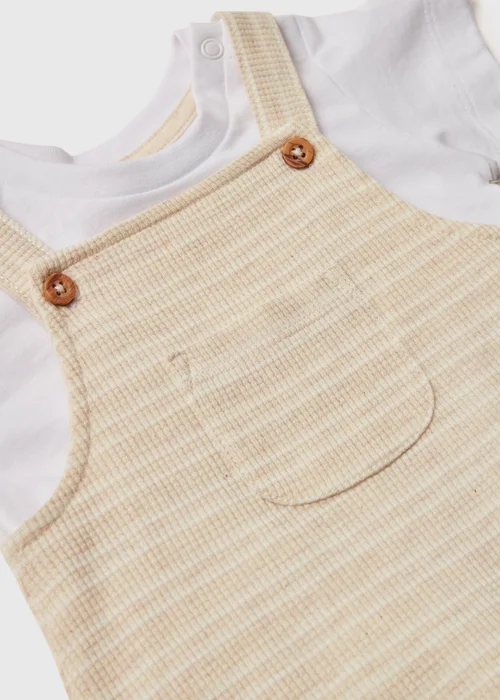 Baby Oatmeal Stripe Dungarees & T-Shirt Set (Newborn-23mths) - 0-3 months Image 2