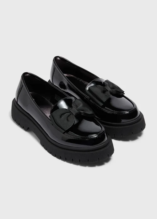 Girls Black Patent School Chunky Loafers (Younger 10-Older 5) - Size 1 Image 1