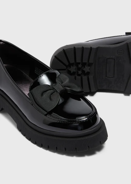 Girls Black Patent School Chunky Loafers (Younger 10-Older 5) - Size 1 Image 2
