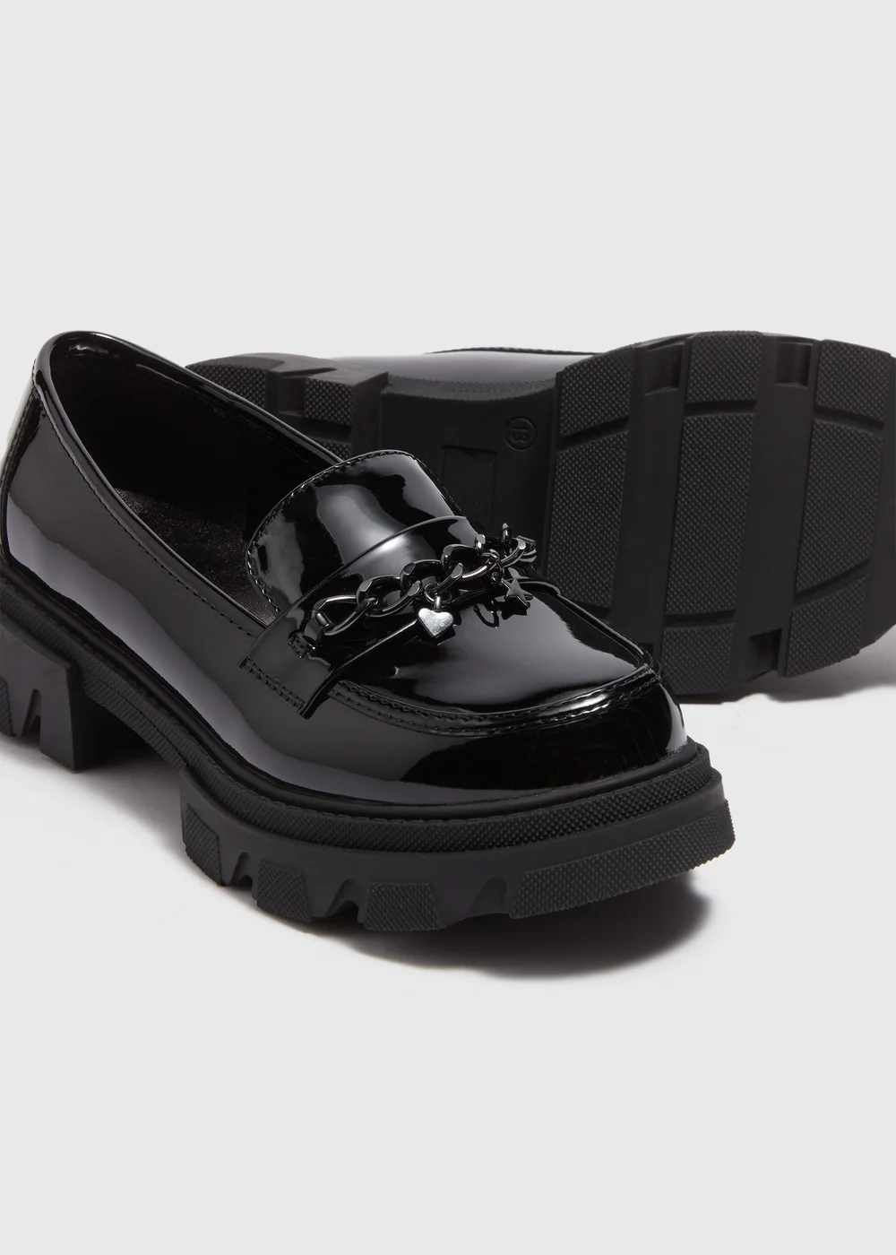 Girls Black Chain Chunky Loafers (Younger 10-Older 5) - Size 1 Image 2