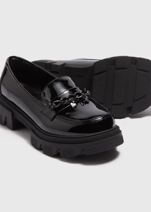 Girls Black Chain Chunky Loafers (Younger 10-Older 5) - Size 1 Image 2