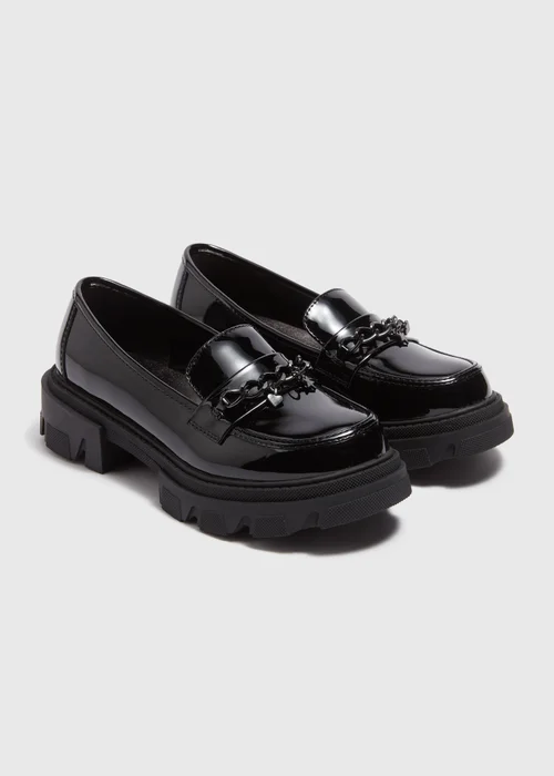 Girls Black Chain Chunky Loafers (Younger 10-Older 5) - Size 1 Image 1
