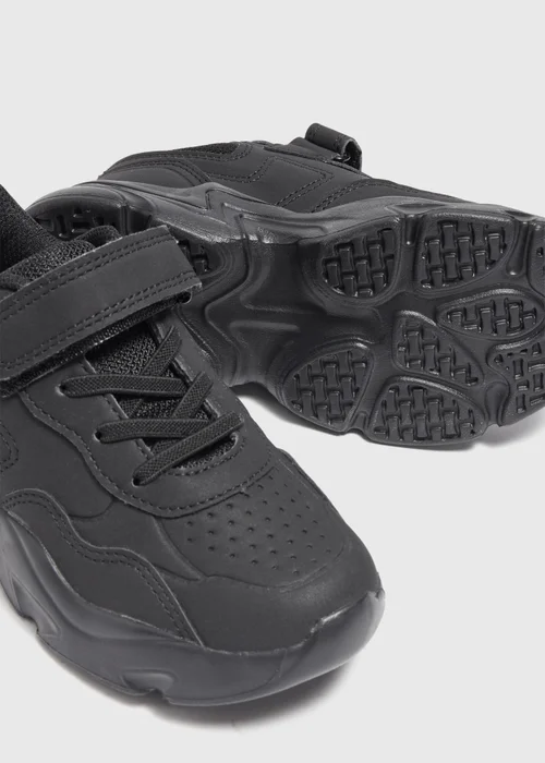 Boys Black Faux Leather Sports School Trainers (Younger 10-Older 6) - Size 1 Image 2