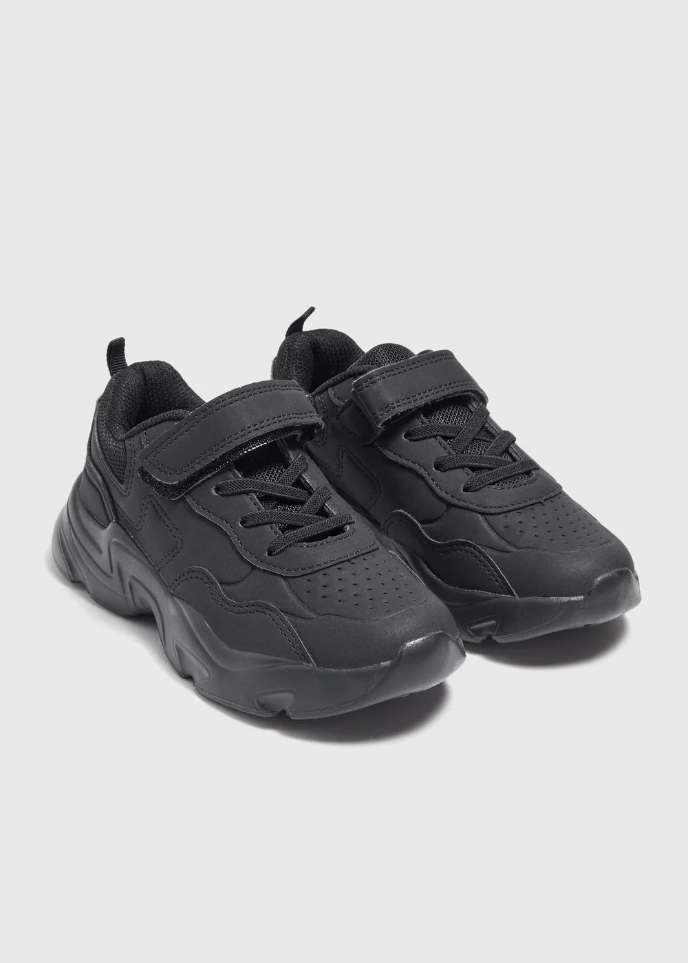 Boys Black Faux Leather Sports School Trainers (Younger 10-Older 6) - Size 1 Image 1