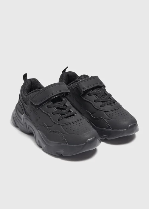 Boys Black Faux Leather Sports School Trainers (Younger 10-Older 6) - Size 1 Image 1