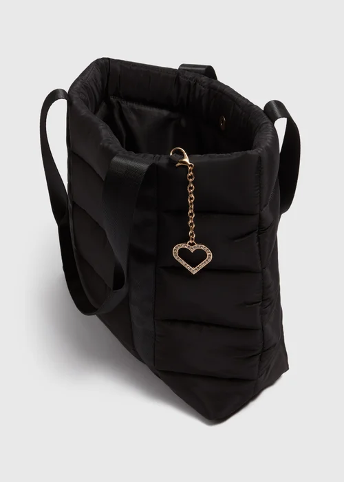Girls Black Quilted Tote Bag (33x43x12cm) - One Size Image 2