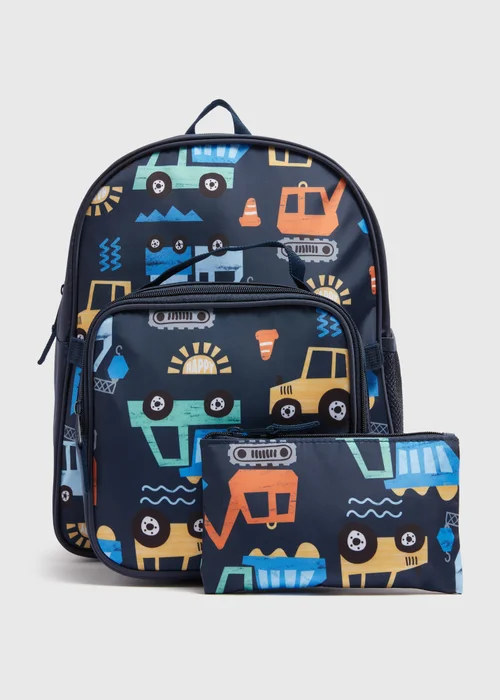 3 Pack Boys Navy Truck Backpack Set - One Size Image 1