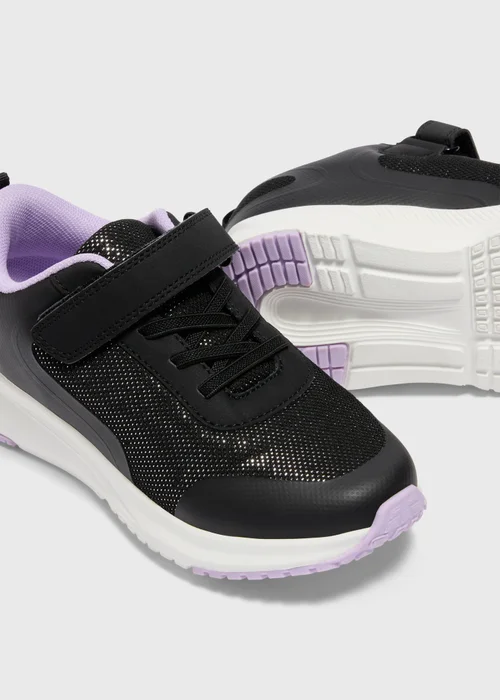 Girls Black School Lace Up Strap Trainers (Younger 10-Older 5) - Size 1 Image 2