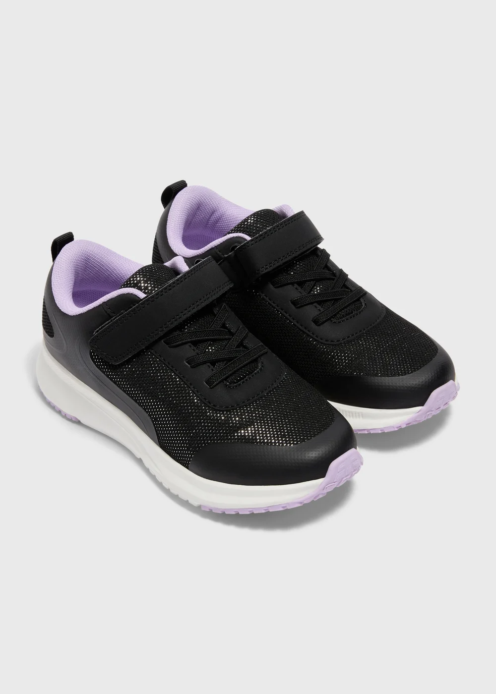 Girls Black School Lace Up Strap Trainers (Younger 10-Older 5) - Size 1 Image 1