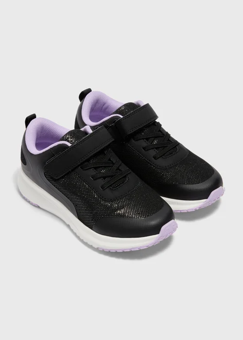Girls Black School Lace Up Strap Trainers (Younger 10-Older 5) - Size 1 Image 1
