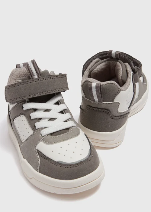 Boys Grey High Top PU Trainers (Younger 4-12) - Size 4 Infants Image 2