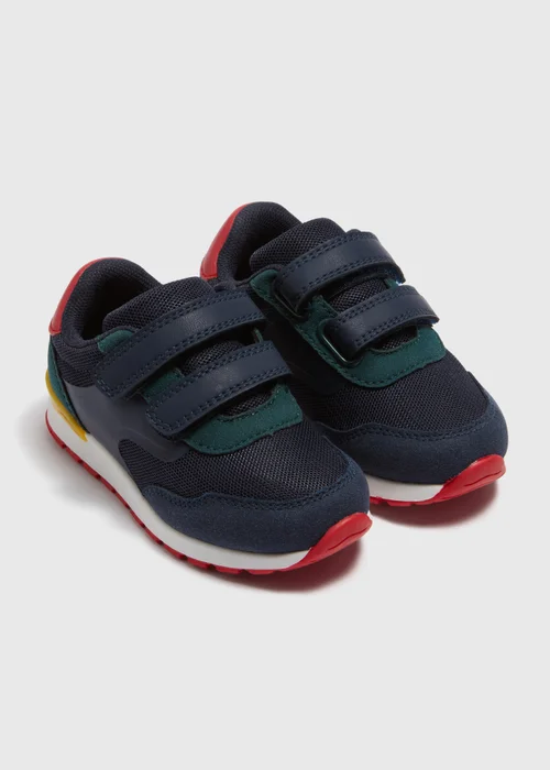 Boys Navy Retro Trainers (Younger 4-12) - Size 4 Infants Image 1