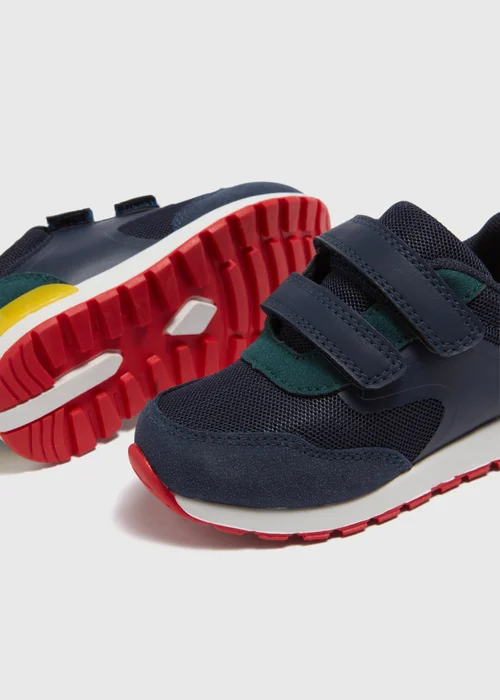 Boys Navy Retro Trainers (Younger 4-12) - Size 4 Infants Image 2