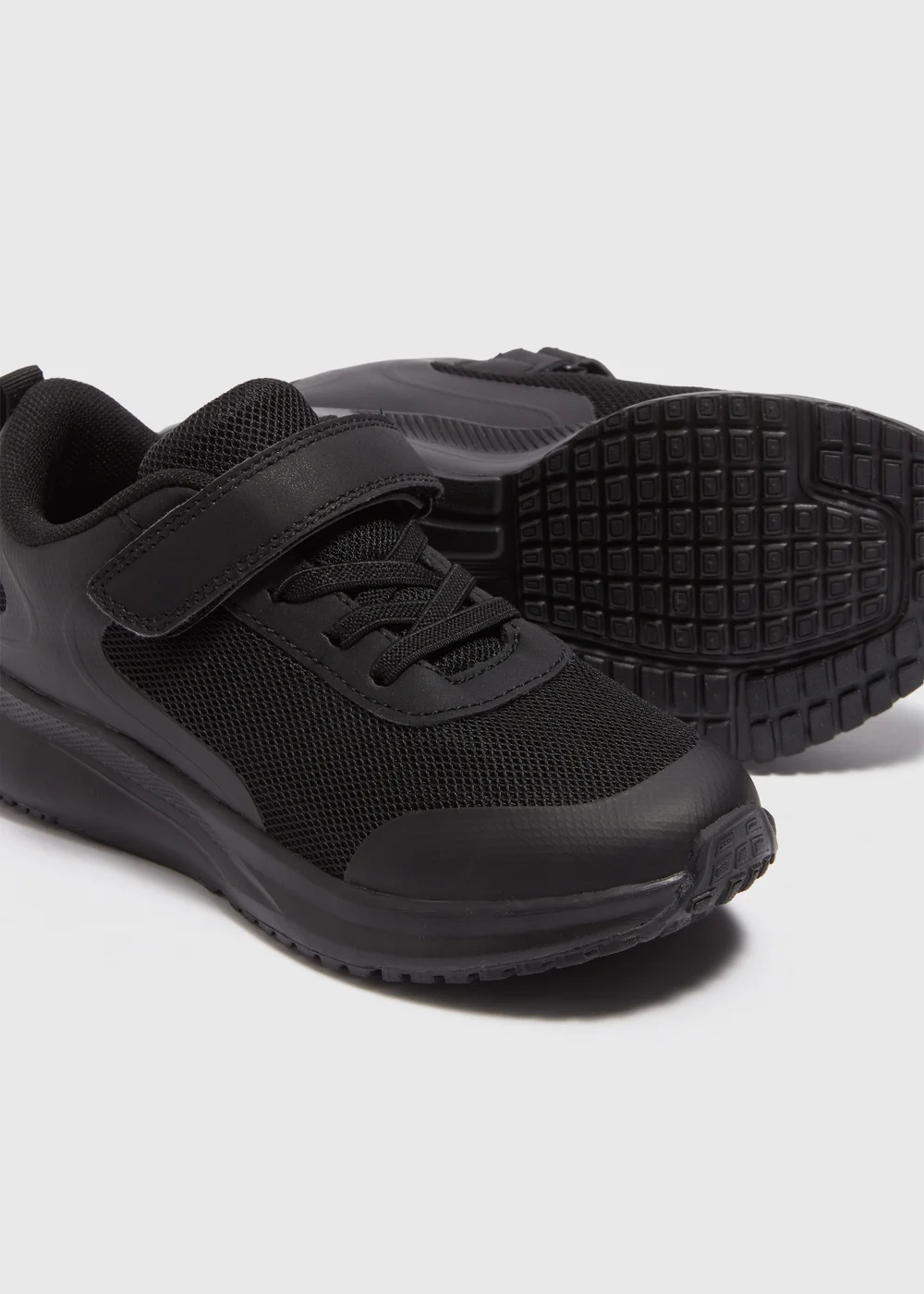 Kids Black School Lace Up Strap Trainers (Younger 10-Older 6) - 1 Image 2