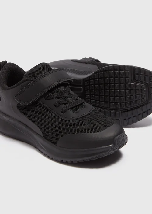 Kids Black School Lace Up Strap Trainers (Younger 10-Older 6) - 1 Image 2