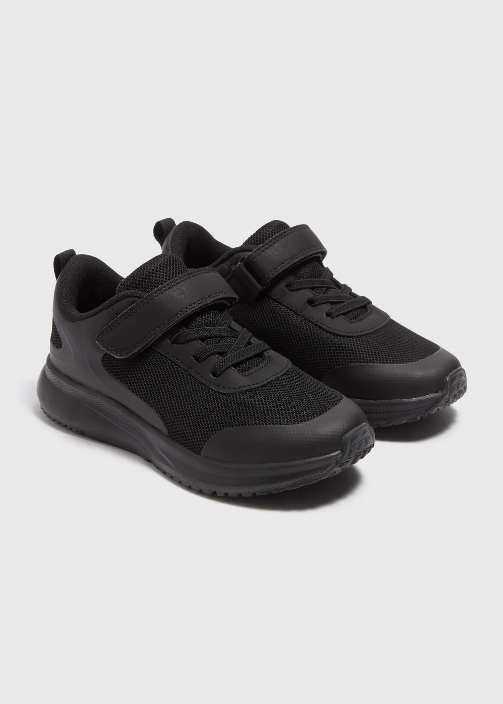 Kids Black School Lace Up Strap Trainers (Younger 10-Older 6) - 1 Image 1