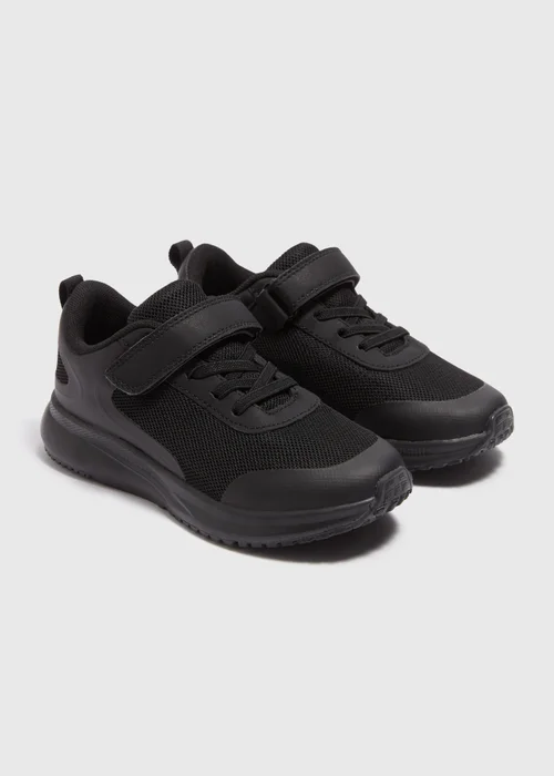 Kids Black School Lace Up Strap Trainers (Younger 10-Older 6) - 1 Image 1