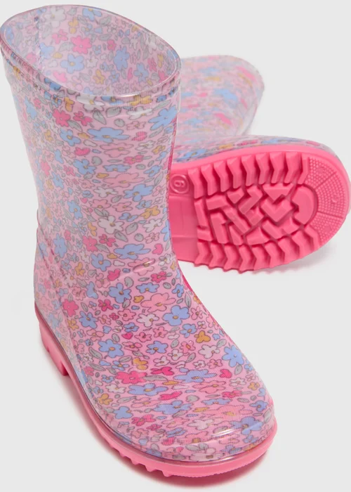 Girls Pink Floral Print Wellies (Younger 4-12) - Size 4 Infants Image 2