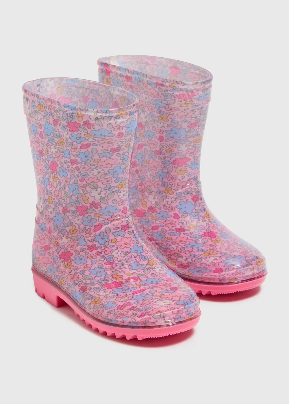 Girls Pink Floral Print Wellies (Younger 4-12) - Size 4 Infants Image 1