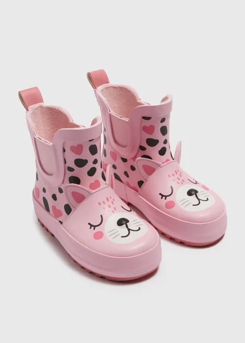 Girls Pink Cat Chelsea Wellies (Younger 4-12) - 6 Infant Image 1