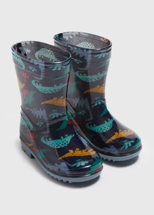 Boys Blue Dinosaur Print Wellies (Younger 4-12yrs) - Size 4 Infants Image 1
