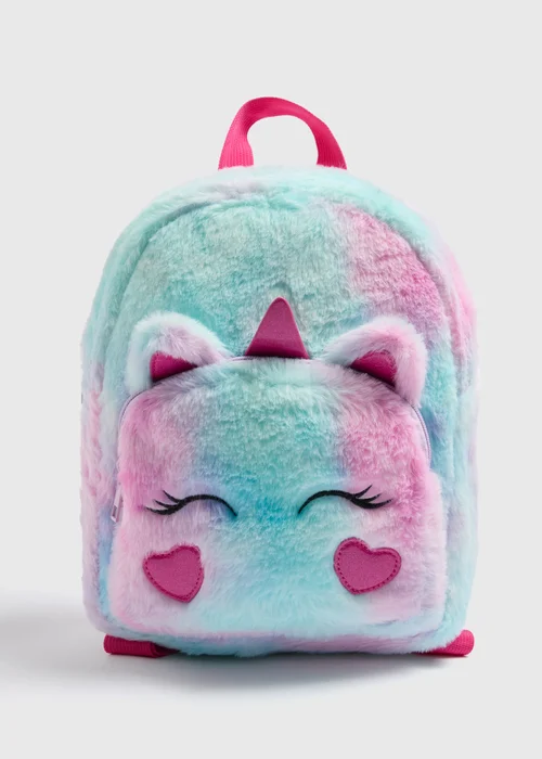 Girls Pink Faux Fur Unicorn Backpack - One Size Image 1