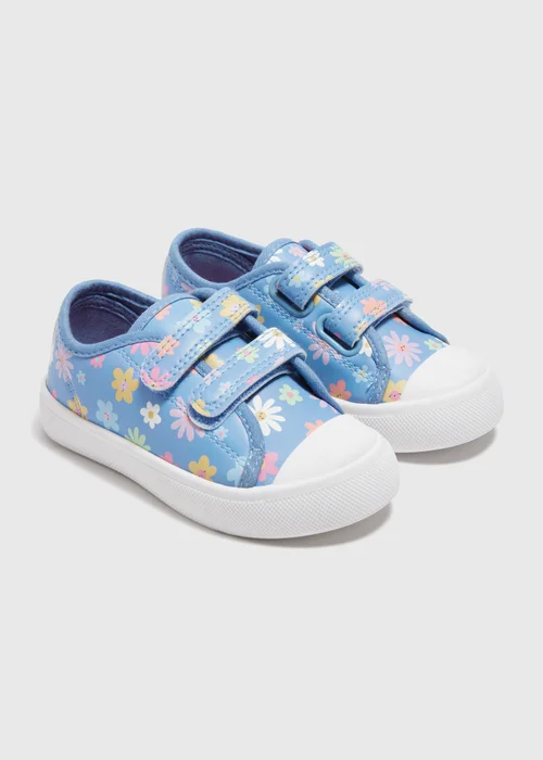 Girls Blue Floral Strap Trainers (Younger 4-12) - Size 4 Infants Image 1