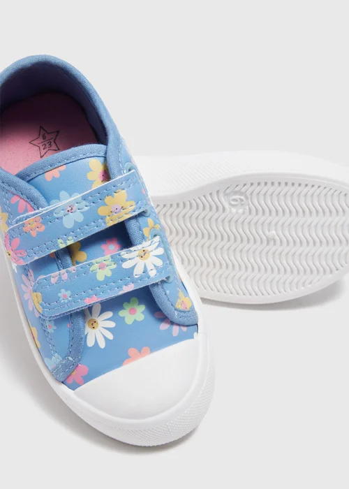 Girls Blue Floral Strap Trainers (Younger 4-12) - Size 4 Infants Image 2