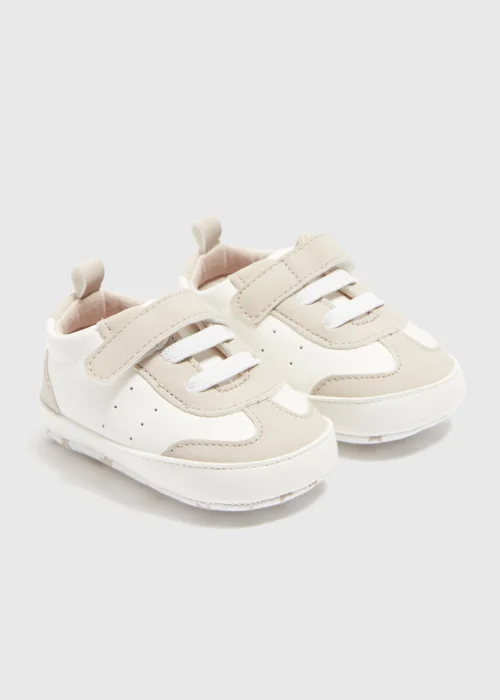 Baby White Retro Trainers (Newborn-18mths) - Age 0 - 3 Months Image 1