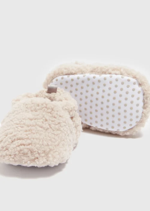Baby Beige Fluffy Slippers (Newborn-18mths) - Age 0 - 3 Months Image 2