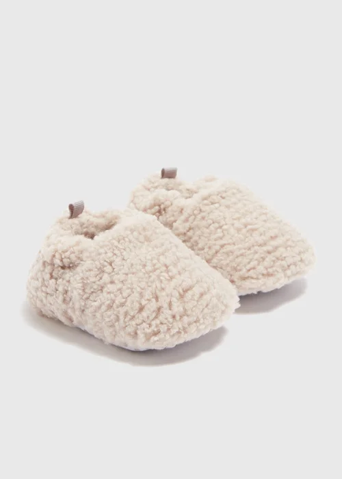 Baby Beige Fluffy Slippers (Newborn-18mths) - Age 0 - 3 Months Image 1