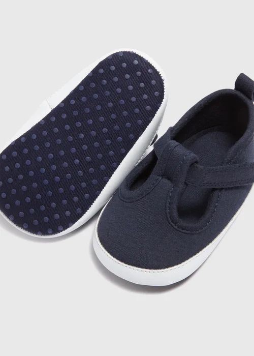 Baby Navy Canvas T-Bar Shoes (Newborn-18mths) - Age 0 - 3 Months Image 2