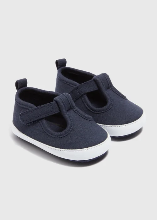 Baby Navy Canvas T-Bar Shoes (Newborn-18mths) - Age 0 - 3 Months Image 1