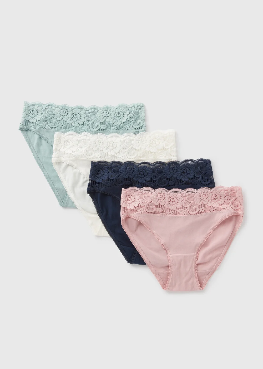 4 Pack Pink & Green Lace Trim High Leg Knickers - 8 Image 1