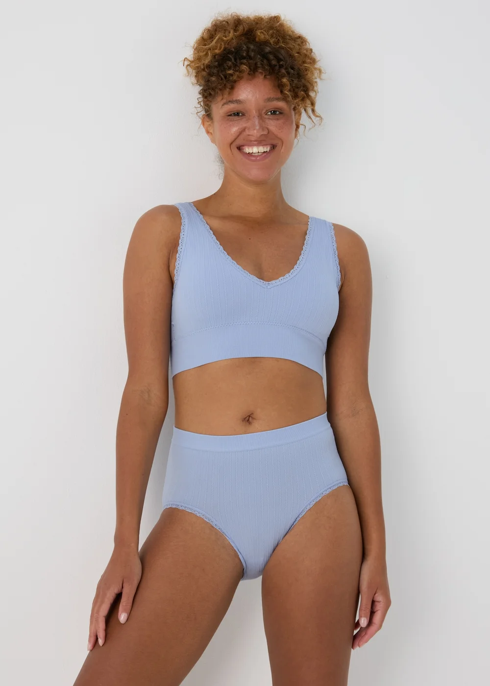 2 Pack Blue Seamless Padded Crop Bra - S Image 2