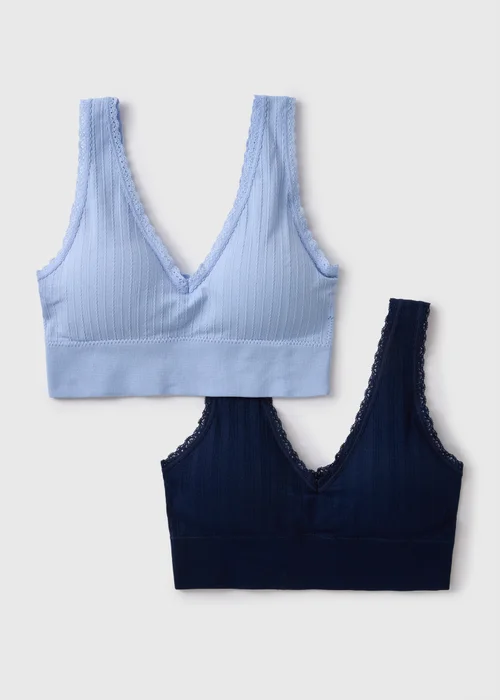 2 Pack Blue Seamless Padded Crop Bra - S Image 1