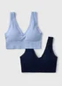 2 Pack Blue Seamless Padded Crop Bra - S Image 1