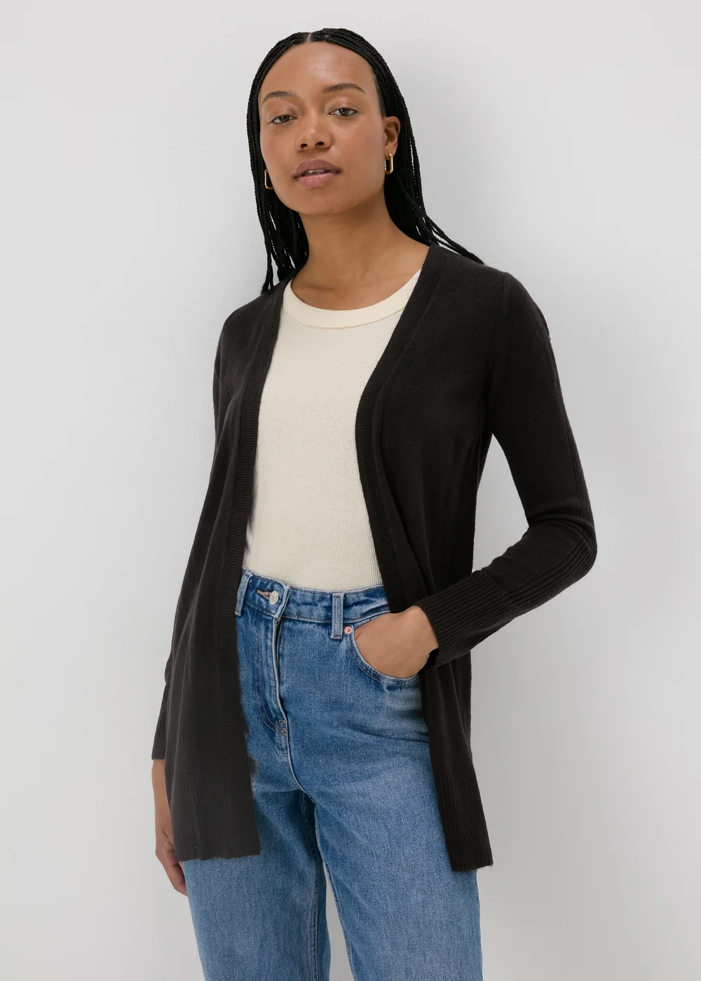 Black Ribbed Cardigan - 8 Image 1