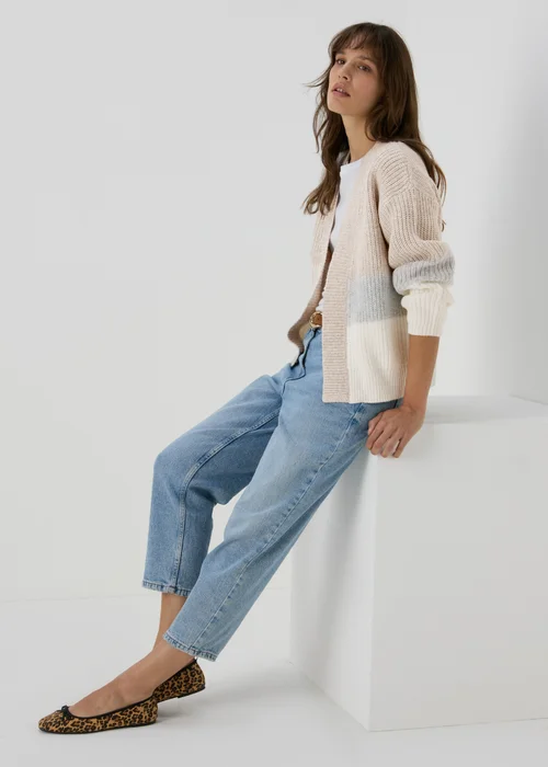 Beige Block Knitted Cardigan - XS Image 4
