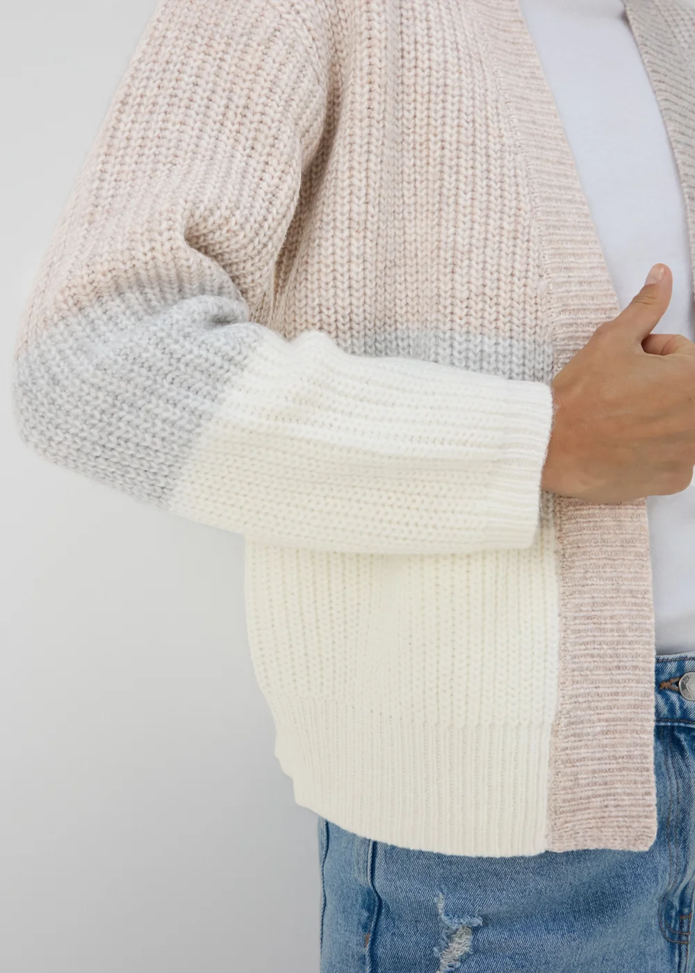 Beige Block Knitted Cardigan - XS Image 3