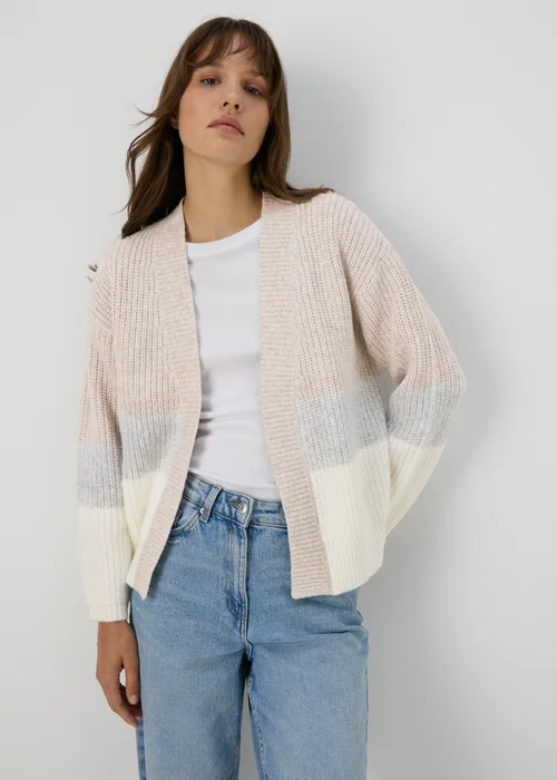 Beige Block Knitted Cardigan - XS Image 1