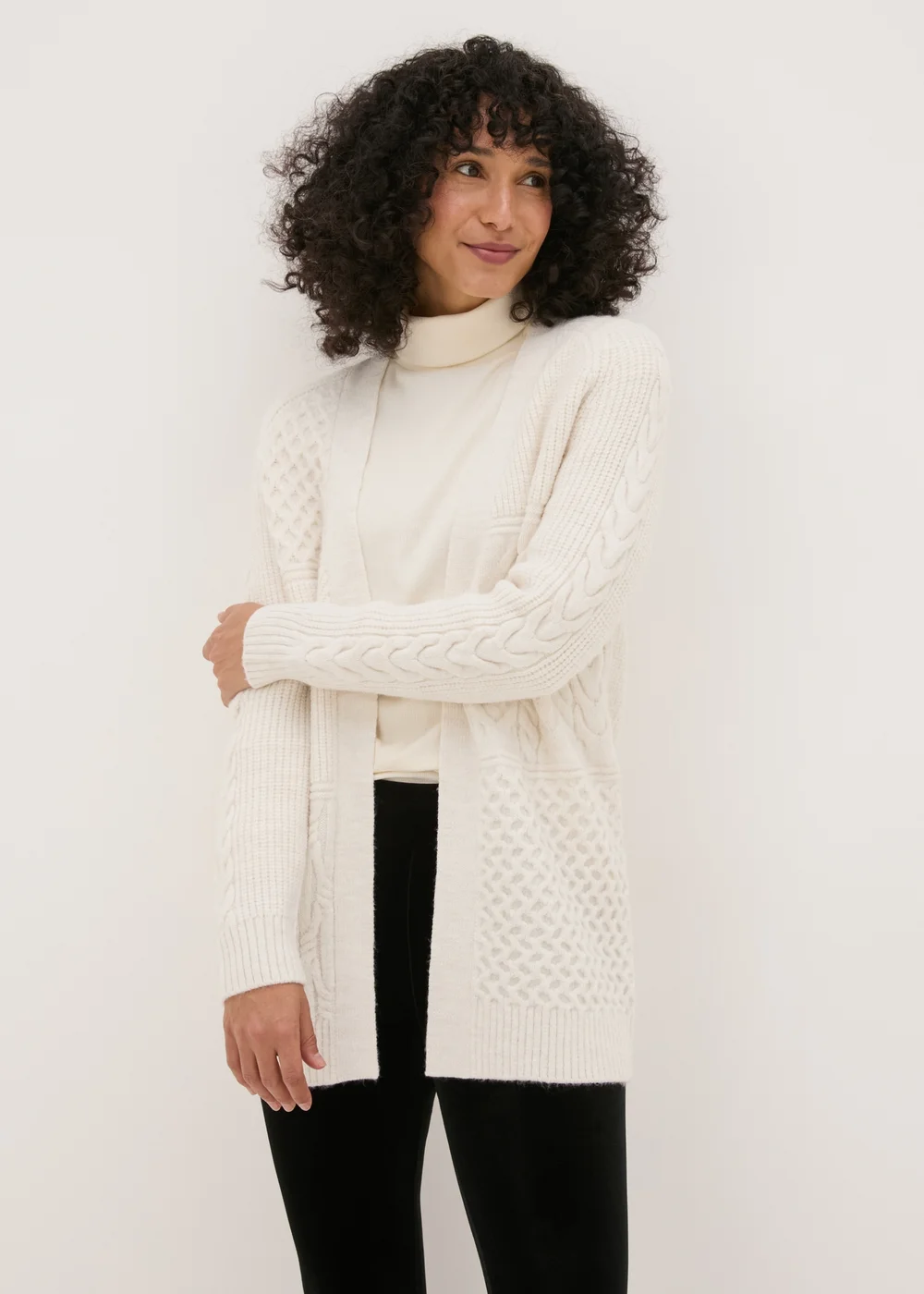 Cream Mixed Stitch Cable Knit Cardigan - XS Image 1