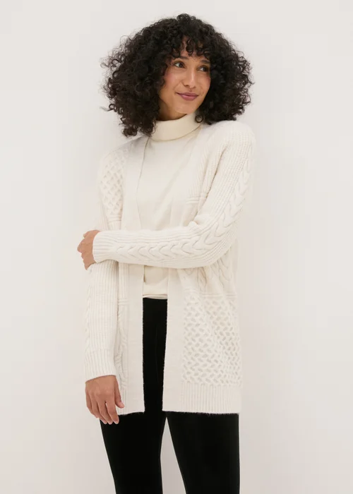 Cream Mixed Stitch Cable Knit Cardigan - XS Image 1